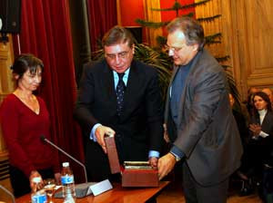 Remise du Prix Russophonie (de gauche à droite) : Sophie Benech, Alexandre Drozdov, Dimitri de Kochko